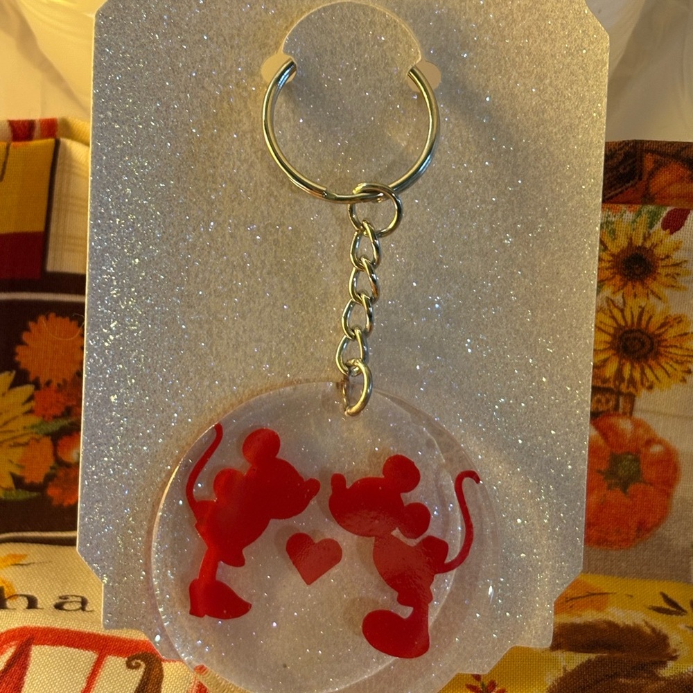 Red and Clear Keychain with Heart Design